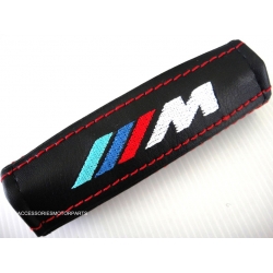 ปลอกหุ้มเบรคมือ หนัง สีดำ ด้ายแดง ลาย M POWER BMW V.1